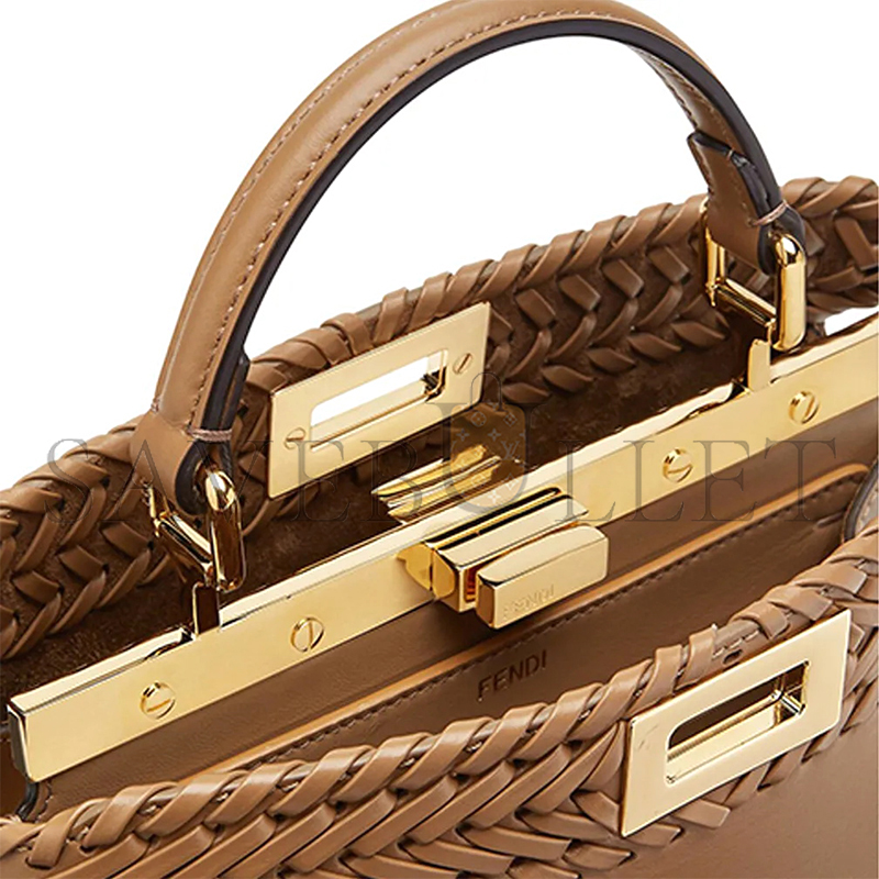 FENDI VITELLO KING CEYLON SHINY NAPPA WOVEN SMALL PEEKABOO I SEE U SATCHEL SAND 8BN327AHVYF11WP (33*26*14cm)